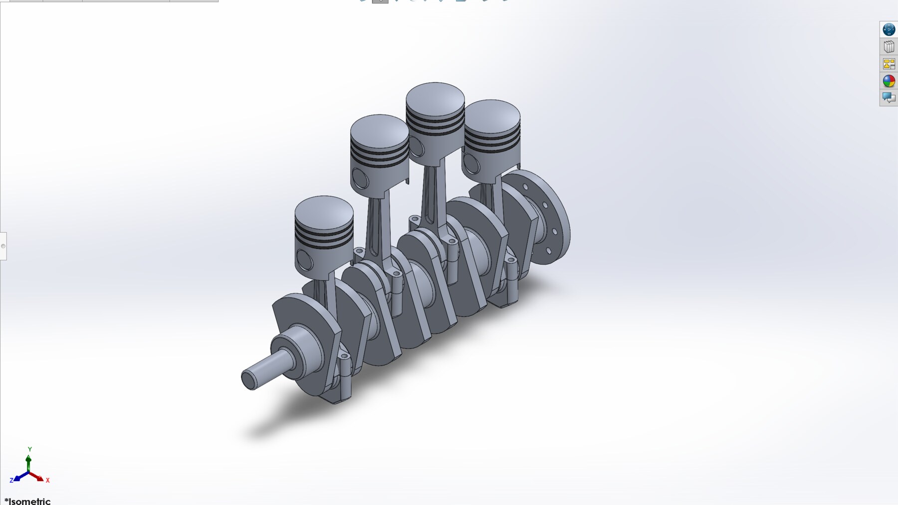 SolidWorks piston-crankshaft assembly, detail isometric view